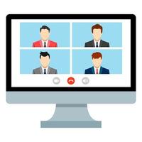 Conference video call. Online communication. Quarantine, working from home. Men in suits vector