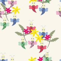 beautiful seamless pattern of bee and flower leaves vector