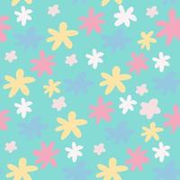 Summer seamless pattern with daisy flowers. Pink and yellow botanic elements on bright blue background. vector