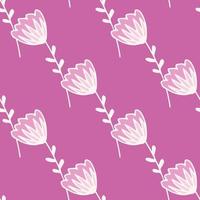 Simple minimalistic seamless pattern with white contoured flower. Lilac background. vector