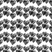 Black hand drawn geometric hearts seamless pattern on white background. vector