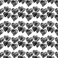 Black hand drawn geometric hearts seamless pattern on white background. vector