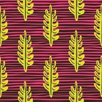 Scrapbook bright seamless pattern with bright yellow leaves branches elements print. Pink striped background. vector