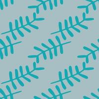 Branches silhouettes seamless doodle pattern. Creative botanic print in blue tones. vector