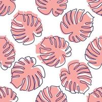 Monstera leaves seamless pattern in outline style. Modern botanical leaf backdrop. vector