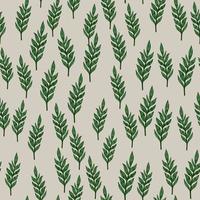 Random seamless pattern with green leaves branches ornament. Light grey background. Botanic artwork. vector