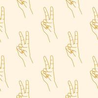 Victory hand signs seamless pattern. Silhouette orange linear contour on a light background. Hand drawn expression gesture. vector