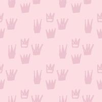 Hand dawn crown silhouettes seamless pattern. Soft pink background. Simple backdrop. vector