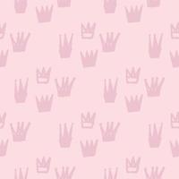 Hand dawn crown silhouettes seamless pattern. Soft pink background. Simple backdrop. vector