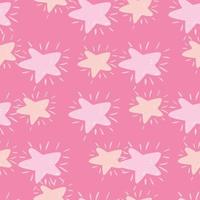 Seamless random pattern with hand drawn star silhouettes. Pink palette cosmic artwork. vector