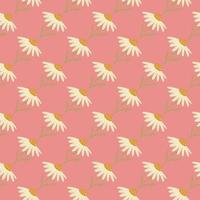 Doodle seamless pattern with abstract creative chamomile flowers elements. Pink pastel background. vector
