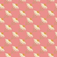 Doodle seamless pattern with abstract creative chamomile flowers elements. Pink pastel background. vector