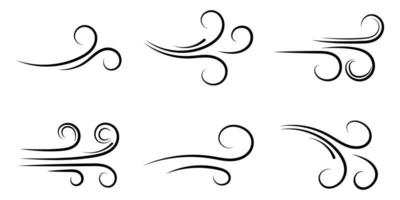Set wind blow line icons vector