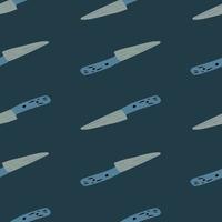 Knife doodle silhouettes seamless simple pattern. Stylized acute kitchen equipments artwork on navy blue tones. vector