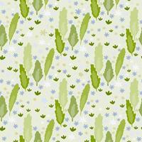 Doodle seamless pattern with leafs silhouettes and little daisy elements. Light grey background with green foliage. vector