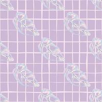 Creative pastel seamless pattern with diagonal monstera elements. Lilac chequered background. Nature print. vector