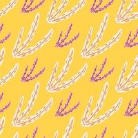 Aquatic wildlife botanic seamless pattern wirh purple and white colored seaweed shapes. Yellow background. vector