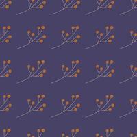 Flat vintage seamless pattern with simple orange berries shapes. Purple background. Doodle floral print. vector
