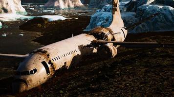 old broken plane on the beach of Iceland photo