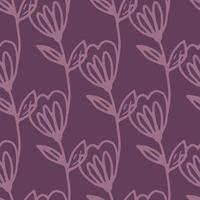 Pink outline ditsy flower seamless pattern. Doodle floral endless wallpaper. vector