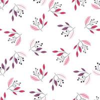 Isolated bright floral seamless pattern with decorative berries and leaves silhouettes. White background. vector