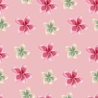 exótico plumeria floreciente patrón sin costuras sobre fondo rosa. vector