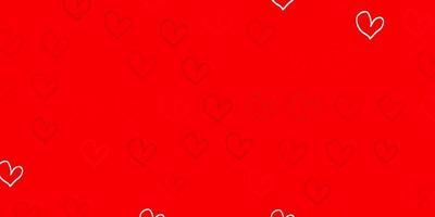 Light Red vector pattern with colorful hearts.