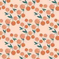 Cherry berries and leaves seamless pattern illustration vector