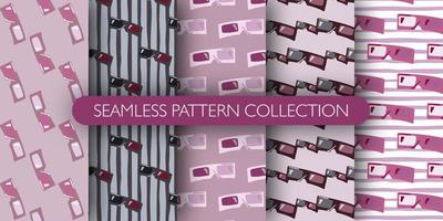 Set of seamless pattern with 3D glasses silhouettes. Simple doodle ornament collection. vector