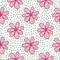 Big chamomiles flower seamless pattern on dots background. Cute daisies flowers endless wallpaper. Doodle style. vector