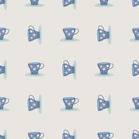 Simple seamless pattern with cups. Soft blue kitchen ornament on light background. vector