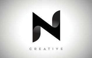 diseño de logotipo de letra n negra con aspecto creativo minimalista y sombra suave en el vector de fondo negro