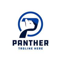 panther animal illustration logo with letter P vector