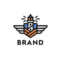 lighthouse emblem with shields and wings for logo premium vector