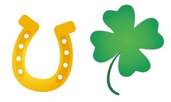 Vector set icons of lucky clover and horseshoe or Patrick's day.