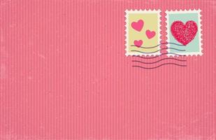 Vector illustration of a old craft paper with post stamp in vintage style for Valentines day.