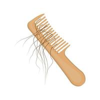 Hair loss concept. Comb with fallen hair. vector