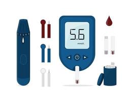 Glucose test kit set. Tracking blood sugar levels. vector