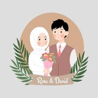 Muslim wedding couple illustratration in hand drawn style vector