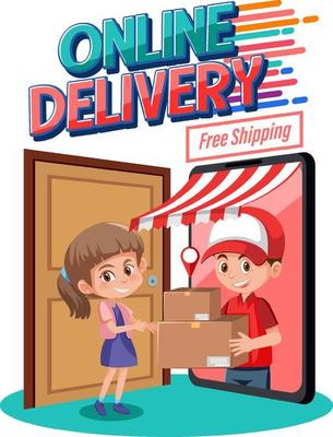 Online Delivery Free Shipping with courier delivering packages