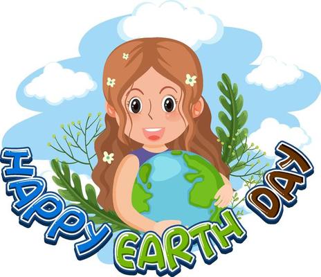 Happy Earth Day banner design with a girl hugging earth globe