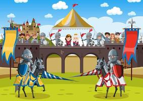 Medieval scene with armour warriors in battle vector