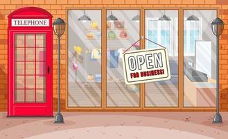 Clothing store with open for business banner vector