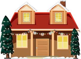 Snow covered house with Christmas light string vector