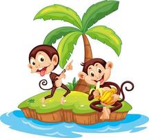Cartoon monkeys on isolated island vector