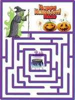 Maze game finds the witch's way to potion pot vector