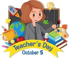 A woman teacher with Teacher's Day banner vector