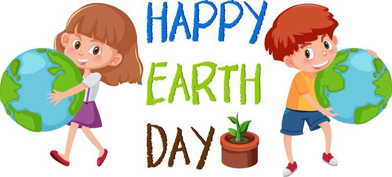 Happy Earth Day concept with children cartoon character