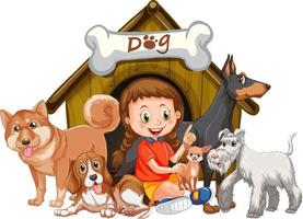 A girl with her cute dogs in cartoon style vector