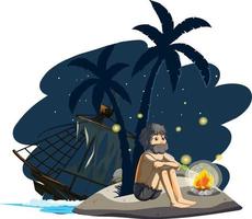 A man on deserted island isolated vector